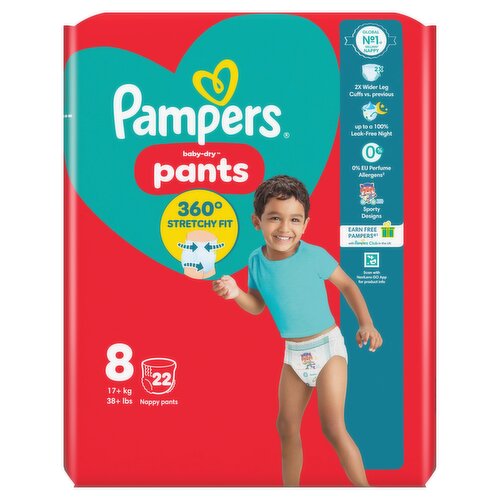 Pampers Baby-Dry Nappy Pants Size 8, 22 Nappies, 17kg+, Essential Pack