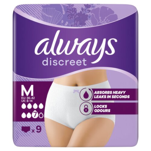 Always Discreet Incontinence Pants Women Plus, M, 9 Pants