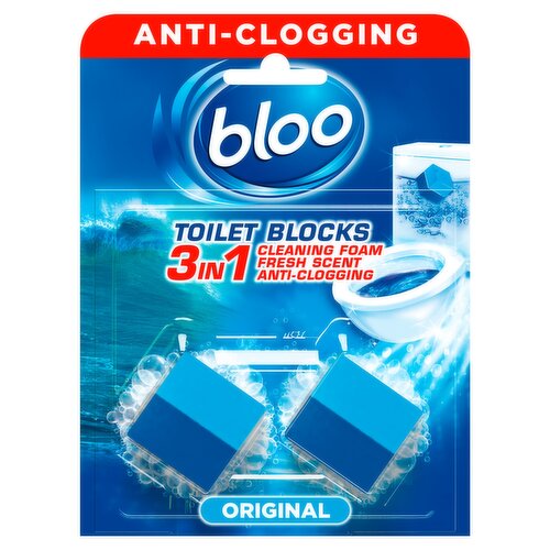 Bloo 3in1 Anti-Clogging Toilet Blocks Original Blue 2 x 50g (100g)