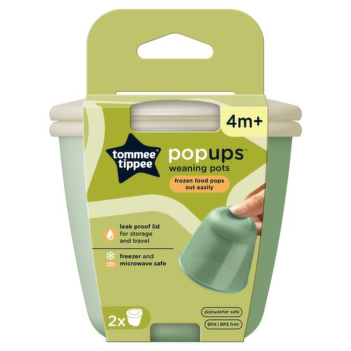Tommee Tippee 2x 150ml Pop Up Weaning Pots, Freezer Safe Baby Food Containers