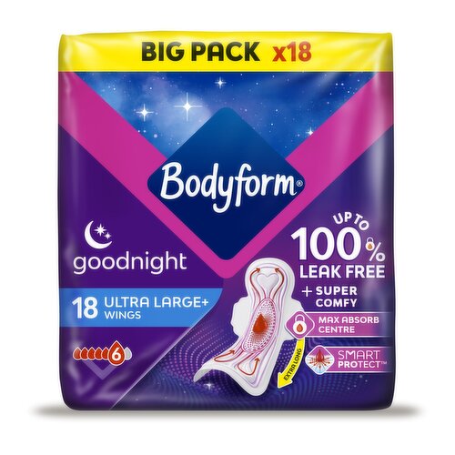Bodyform Total Protection Ultra Night Sanitary Towels Wings 18 pack