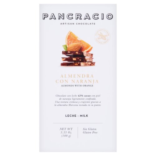 Pancracio Almonds with Orange Milk Artisan Chocolate 100g