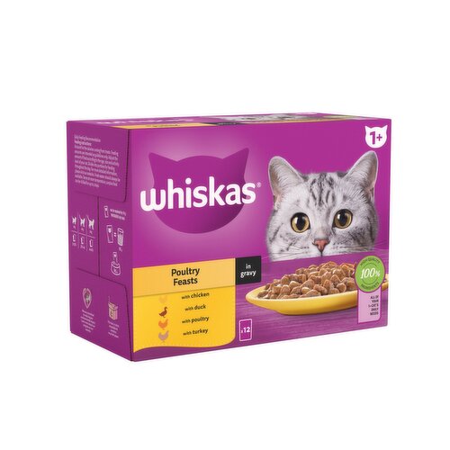Whiskas 1+ Poultry Feasts in Gravy 12 x 85g (1.02kg)