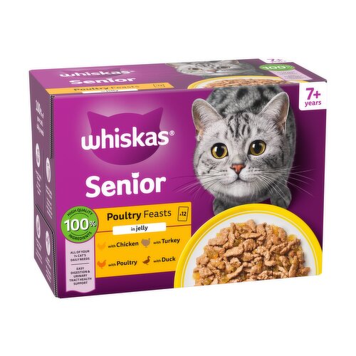 WHISKAS Senior 7+ POULTRY Feasts Wet Cat Food Pouches in Jelly 12 x 85g