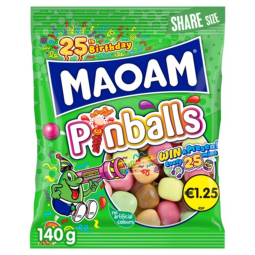 MAOAM Pinballs Fruit & Cola Flavour Chewy Sweets Sharing Bag 140g