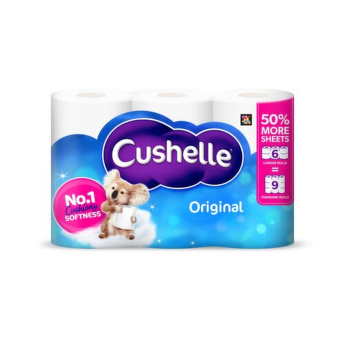 Cushelle Original Toilet Roll 6 Longer Rolls 50% More Sheets