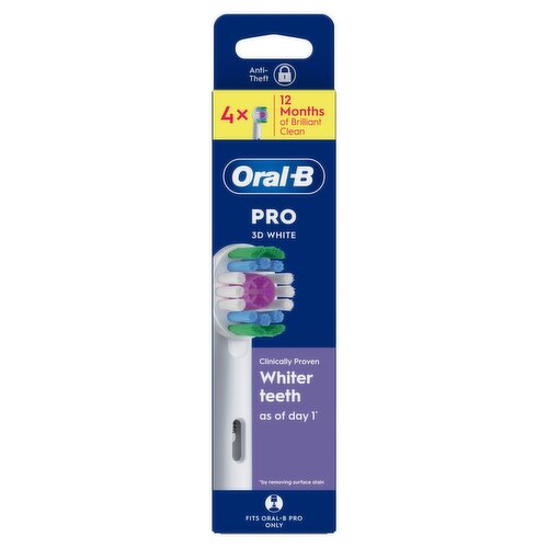 Oral-B Pro 3D White Toothbrush Heads, 4 Counts