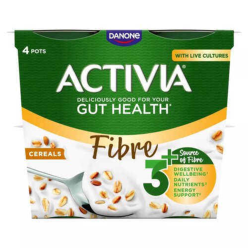 Activia Fibre Cereals Low Fat Breakfast Gut Health Yoghurt Multipack 4x115g