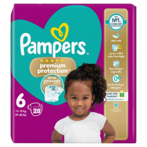 Pampers Premium Protection Size 6, 28 Baby Nappies, 13kg-18kg