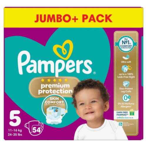 Pampers Premium Protection Size 5, 54 Baby Nappies, 11kg-16kg