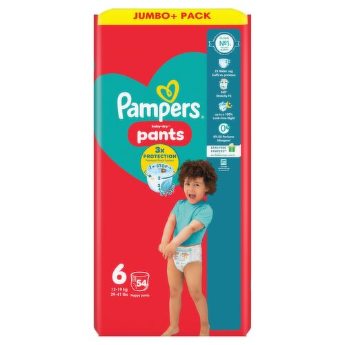 Pampers Baby-Dry Nappy Pants Size 6, 54 Nappies, 13kg-19kg, Jumbo+ Pack
