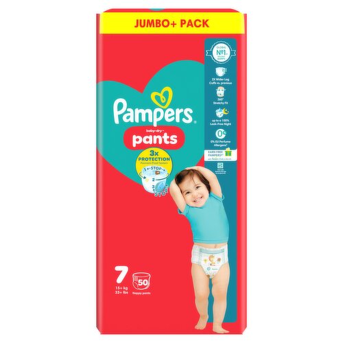 Pampers Baby-Dry Nappy Pants Size 7, 50 Nappies, 15kg+, Jumbo+ Pack