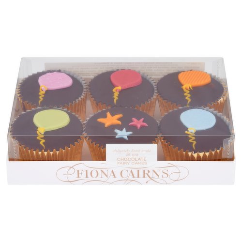 Fiona Cairns 6 Chocolate Sponge Fairy Cakes - Stars & Balloons