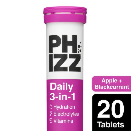 Phizz Daily 3-in-1 Apple & Blackcurrant Hydration, Electrolytes & Vitamins Effervescent Tablets - 20 Tablets