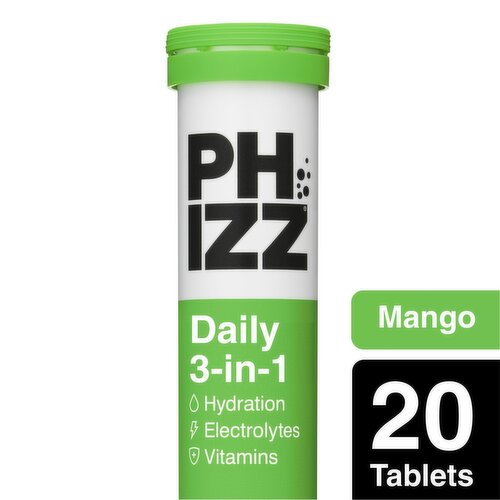 Phizz Daily 3-in-1 Mango Hydration, Electrolytes & Vitamins Effervescent Tablets - 20 Tablets