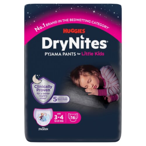 Huggies DryNites Bedwetting Pyjama Nappy Pants Girl 3-4yrs 16 Pants