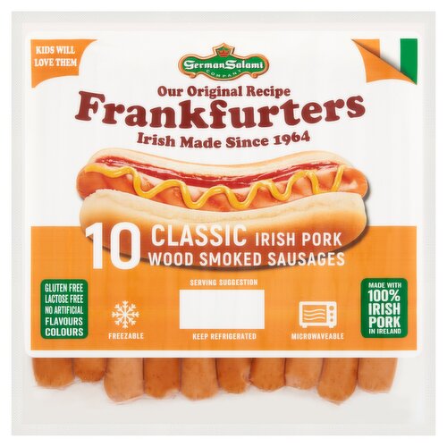 German Salami Company Frankfurters 10 Classic Irish Pork Wood Smoked Sausages