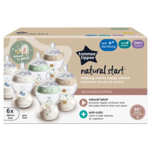 Tommee Tippee 6x 260ml Natural Start Anti-Colic Baby Bottles Slow Flow Teats 0m+