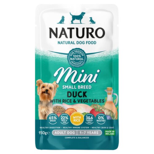 Naturo Natural Dog Food Mini Small Breed Duck with Rice and Vegetables Adult Dog 1-7 Years 150g