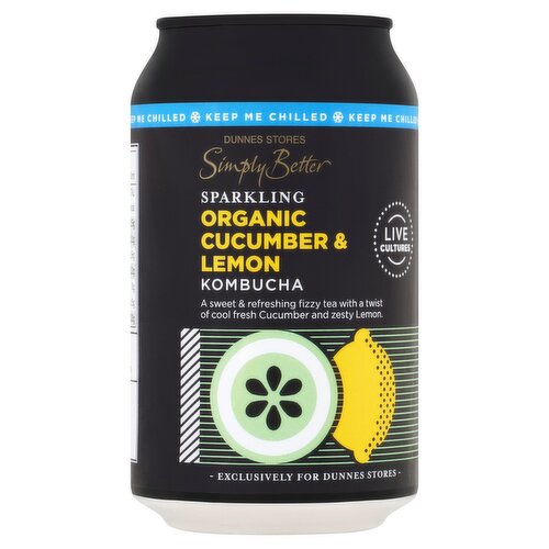 Dunnes Stores Simply Better Sparkling Organic Cucumber & Lemon Kombucha 330ml