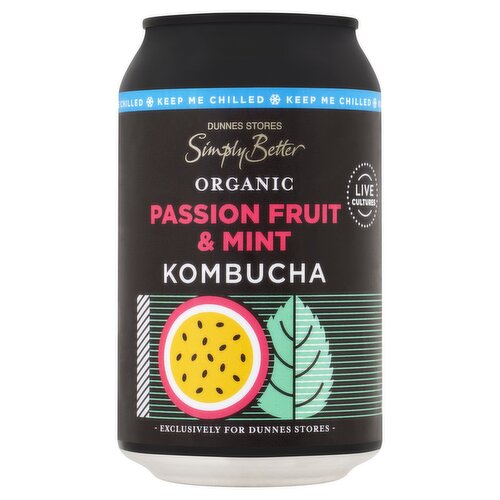 Dunnes Stores Simply Better Organic Passion Fruit & Mint Kombucha 330ml
