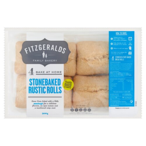 Fitzgeralds Family Bakery Bake at Home 4 Stonebaked Rustic Rolls 300g