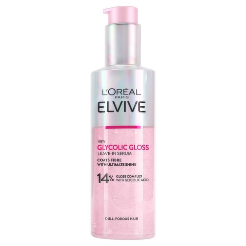 L'Oreal Paris Elvive Glycolic Gloss Leave-In Serum, With Glycolic Acid, Ideal for Dull Hair, 150ml