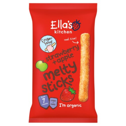 Ella's Kitchen Organic Strawberry and Apple Melty Sticks Baby Snack 7+ Months 16g
