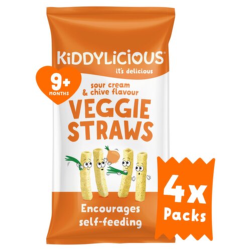 Kiddylicious Sour Cream & Chive Flavour Veggie Straws 9+ Months 4 x 12g (48g)