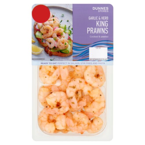 Dunnes Stores Cooked & Peeled Garlic & Herb King Prawns 100g