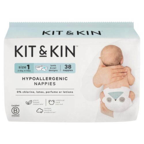 Kit & Kin Hypoallergenic Nappies Size 1 2-5kg 4-11lbs 38 Nappies