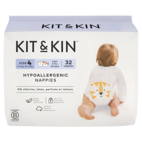 Kit & Kin Hypoallergenic Nappies Size 4 9-14kg 20-31lbs 32 Nappies