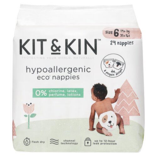 Kit & Kin Hypoallergenic Eco Nappies Size 6 14+kg 31+lbs 24 Nappies