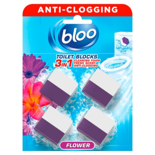 Bloo 3in1 Anti-Clogging Toilet Blocks Flowers 4 x 50g (200g)