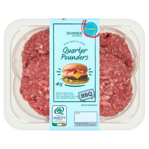 Dunnes Stores 4 Irish Beef & Pork BBQ Quarter Pounders 454g