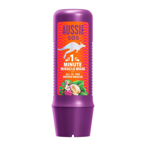 Aussie SOS 1 Minute Miracle Repair Rescue Mask 250ml to Deeply Nourish Dry, Damaged Hair