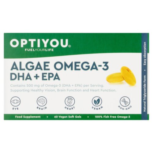 Optiyou Algae Omega-3 DHA + EPA 60 Vegan Soft Gels