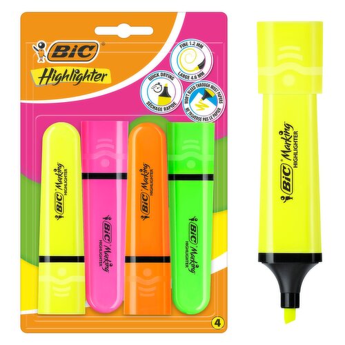 BIC Flat Highlighter Pens Neon x4