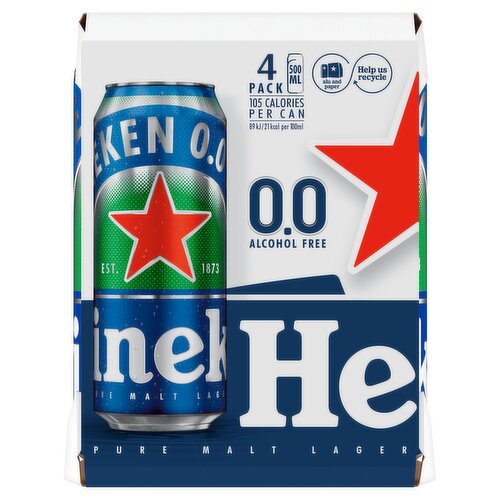 Heineken 0.0. Alcohol free lager 4 x 500ml can