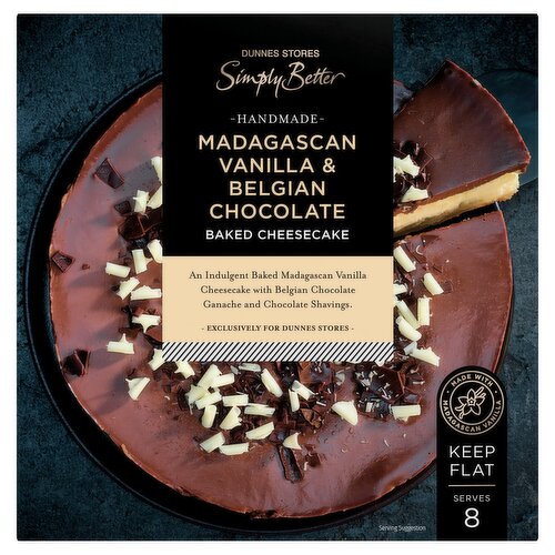 Dunnes Stores Simply Better Handmade Madagascan Vanilla & Belgian Chocolate Baked Cheesecake 850g