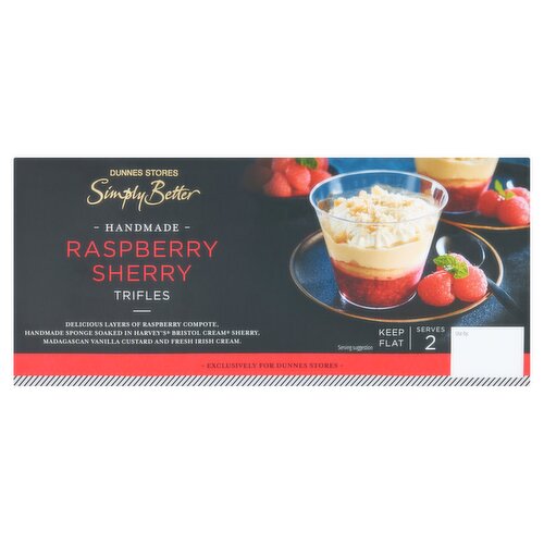 Dunnes Stores Simply Better Handmade Raspberry Sherry Trifles 2 x 170g