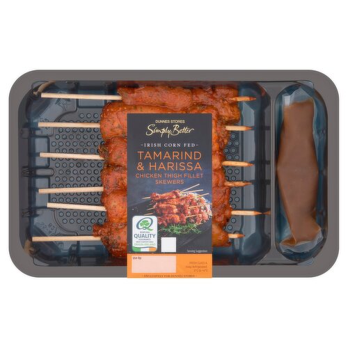 Dunnes Stores Simply Better Irish Corn Fed Tamarind and Harissa Chicken Thigh Fillet Skewers 370g