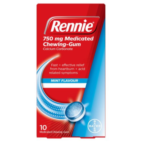 Rennie 750mg Heartburn & Indigestion Medicated Chewing-Gum 10's