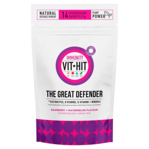 Vit Hit Raspberry + Watermelon Flavour Effervescent Drink Mix Pouch - 14 Sachets 130g