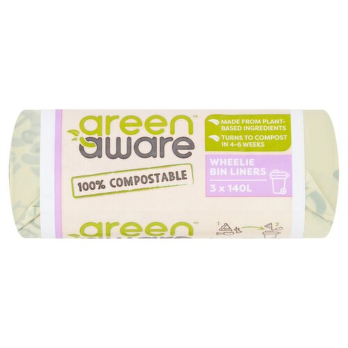GreenAware 100% Compostable Wheelie Bin Liners 3 x 140L