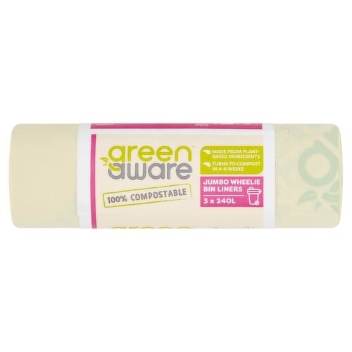 GreenAware 100% Compostable Jumbo Wheelie Bin Liners 3 x 240L