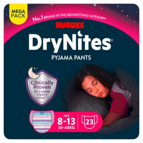 Huggies DryNites Bedwetting Pyjama Nappy Pants Girl - Age 8-13 MEGA Pack - 23 pants
