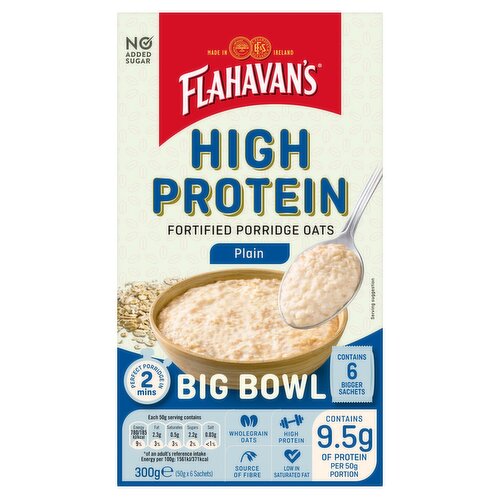 Flahavan's High Protein Plain Fortified Porridge Oats 6 x 50g (300g)