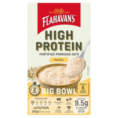 Flahavan's High Protein Vanilla Fortified Porridge Oats 6 x 50g (300g)
