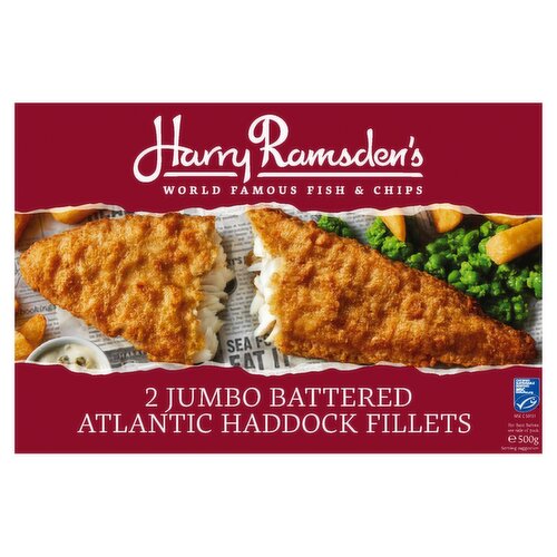Harry Ramsden's 2 Jumbo Battered Atlantic Haddock Fillets 500g